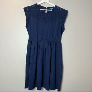 Draper James Navy Eyelet Capped Sleeved Dress Medium